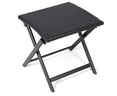 Vanage Alu Hocker mit Rattanoptik in schwarz - klappbarer Fußhocker - Klapphocker - Sitzhocker - Klappstuhl für Camping, Garten, Terrasse und Balkon geeignet
