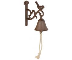 Esschert Design Türglocke Vogel S aus Gusseisen und Baumwollkordel,7,5 x 14,4 x 15,5 cm