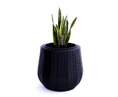 Pflanzkübel Blumenkübel Blumentopf rund konisch Polyrattan D52xH44cm schwarz.