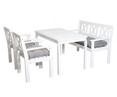 Ambientehome 90553 Garten Sitzgruppe Essgruppe Massivholz EVJE weiss inkl. graue Kissen 4-teiliges Set