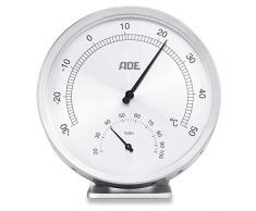 ADE Analoges Thermo-Hygrometer WS 1813 (Mechanisches Thermometer mit Hygrometer, aus Edelstahl mit Abdeckung aus Glas, 11,5 cm Durchmesser) silber