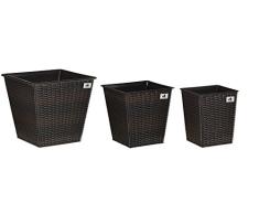 Gartenfreude Pflanzkübel, Polyrattan 3-er, wasserdichter Kunststofftopf, bicolour braun, 41.5 x 41.5 x 38 cm, 4000-1068-022
