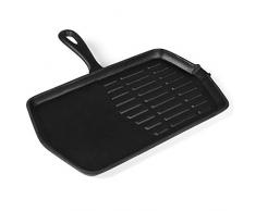 Rustler Gusseisen Grillpfanne mit Stiel und Emaille-Beschichtung | 34 x 30,5 x 2 cm Hexagon | Pfanne für Feuerstelle, Grillplatz, Lagerfeuer, Gas- und Holzkohlegrills, Ofen und Herd geeignet