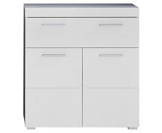 trendteam smart living Badezimmer Schrank Kommode Amanda, 73 x 79 x 31 cm in Weiß / Weiß Hochglanz mit Schubkasten und viel Stauraum