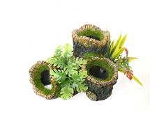 Blue Ribbon 911772 Hohler Baumstumpf mit Pflanzen, Großes Aquarium und Aquaristik-Ornament, 19 cm