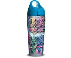 Tervis 1313056 Margaritaville-Cool Ananas Trinkbecher aus Edelstahl, mit türkisem Deckel, 24oz Wasserflasche, silberfarben
