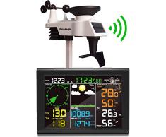 Sainlogic Wetterstation mit Außensensor, 8-in-1 Funk Wetterstation mit Wettervorhersage, Luftdruck, Temperatur, Luftfeuchtigkeit, Windmesser, Regenmesser, Mondphrase, Wecker