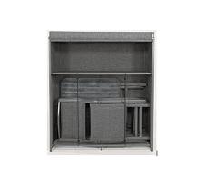 Testrut Aufbewahrungsschrank-Set Cadeo inkl. Tisch und 2 Klappstühle, Outdoor Gartenmöbel-Set aus Aluminium, wetterfester Balkonschrank mit Sitzgruppe, Grau