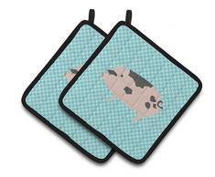 Carolines Treasures BB8098PTHD Common Strauß blau kariert dekorierter Topflappen, 19,1 x 19,1 cm, mehrfarbig Pigs - Gloucester Old Spot Pig 7.5HX7.5W blau