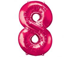 amscan NEU Folienballon Große Zahl 8 pink, 55x88 cm