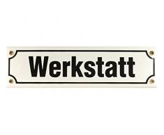 Buddel Bini Straßenschild Werkstatt Türschild Emailleschild wetterfest, 30 x 8 cm, weiß