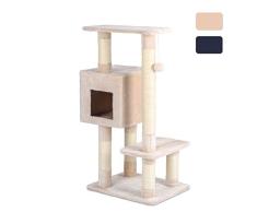 Ribelli XL Kratzbaum Katzenbaum Kratzbäume Sisal-Seil Plüsch Bezug Liege Höhle Katzenmöbel Spielhaus Spielzeug Katzen Höhe 96 cm (beige)