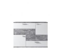 NEWFACE Raffinierte Kommode mit 2-farbiger Front, Holz, Betonoptik Kombiniert Mit WeiÃ, 124.9 x 41.3 x 95.9 cm