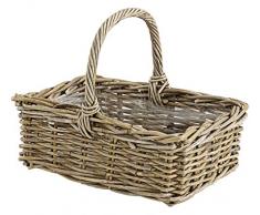 Dehner Rattan Pflanzkorb mit Henkel, ca. 40 x 28 x 30 cm, Rattangeflecht, grau/braun