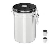 Relaxdays Kaffeedose, luftdicht, Bügelverschluss, Datumsverfolgung, Edelstahl, Vakuumdeckel, Dose, 18,5x12,5 cm, silber