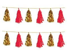 Beistle 59928-gdr, 2 Stück Metallic und Seidenpapier Quaste, Girlanden, 24,8 cm X 8 (Gold/Rot)