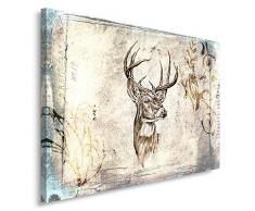 Feeby, Leinwandbild, Bilder, Wand Bild, Wandbilder, Kunstdruck 60x80cm, HIRSCH, MUSTER, SEPIA, SKANDINAWISCHER STIL , VINTAGE