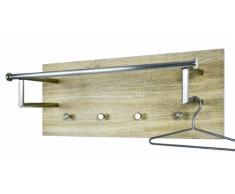 HAKU Möbel 42001 Wandgarderobe 75 x 28 x 30 cm, edelstahloptik / eiche hell