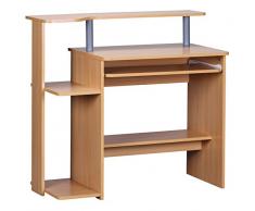 Wohnling Computertisch Dennis Buche mit Tastaturauszug, Laptop Tisch ohne Rollen mit Aufsatz, PC-Tisch mit Drucker-Ablage platzsparend, Schreibtisch für kleine Räume, 94 x 90 x 48 cm