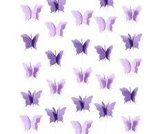 Cieovo Schmetterlings-Girlande zum Aufhängen, 3D-Papier-Wimpelkette, Party-Dekoration, Hochzeit, Babyparty, Heimdekoration. 110 cm lang violett