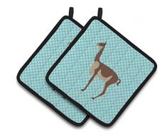 Carolines Treasures BB8098PTHD Common Strauß blau kariert dekorierter Topflappen, 19,1 x 19,1 cm, mehrfarbig Llamas - Vicugna or Vicuna 7.5 x 7.5 blau