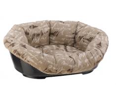 Ferplast SOFA 10 Katzen- und Hundeliege in Braun Design Stadt mit stabiler, schwarzer Kunststoffwanne – Haustierbett mit abnehmbarem, gepolsterten Baumwollbezug – Maße: 96 x 71 x 32 cm