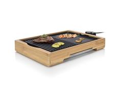 Tristar Bambus-Grill mit kombinierter Grillplatte (geriffelt und glatt) und Bambusgehäuse – auswechselbare Grillplatten mit Fettauffangeschale/ für bis zu 4 Personen, BP-2640