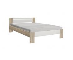 Stella Trading Vega Stilvolles Futonbett 140 x 200 cm - Komfortables Jugendzimmer Doppelbett in Eiche Sonoma Optik, weiß - 145 x 61 x 204 cm (B/H/T)