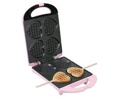 Bestron Waffeleisen für Herzwaffeln am Stiel, Retro Design, Sweet Dreams, 780 Watt, Rosa