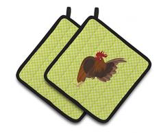 Carolines Treasures BB8098PTHD Common Strauß blau kariert dekorierter Topflappen, 19,1 x 19,1 cm, mehrfarbig Hühner - malaysisches Serama-Huhn 7.5HX7.5W grün