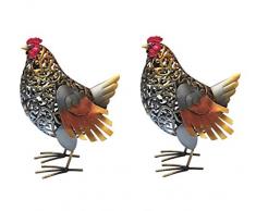 Dehner Dekofigur Henne Vroni, 2 Stück, je ca. 38 x 27 x 16.5 cm, Metall, bunt
