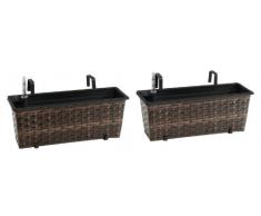 GARTENFREUDE Polyrattan Balkonkasten Blumenkasten 2er inkl. Aufhängung, 50 x 19 x 18 cm, mit Bewässerungssystem, bicolour braun 12mm
