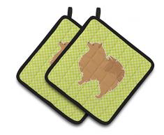 Caroline s Treasures Pommerschen Schachbrett grün Paar Topflappen bb3842pthd, 7.5hx7.5 W, multicolor