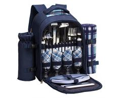APOLLO WALKER Tawa Picknick Rucksack Tasche für 4 Person mit Kühlfach, abnehmbare Flasche/Wein Halter, Fleecedecke, Teller und Besteck Garten X-Large blau