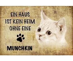 Schatzmix EIN Haus ist kein heim ohne eine Munchkin Katze Metal Sign deko Schild Blech Garten