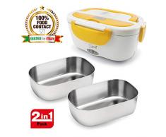 Amarillo Edelstahl Handwärmer Lunch Box Gelb 40 W 1,5 Liter + 2 herausnehmbare Edelstahlschalen