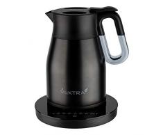 Vektra VEK-1504 Vakuumisolierter Wasserkocher mit Temperatureinstellung 1,5 L Edelstahl Doppelwandig EU-Stecker, Thermoskanne 2in1 mit Druckknopf BPA-Frei - Metallisch-Schwarz