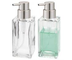 mDesign 2er-Set Seifenspender wiederbefüllbar – eckiger Pumpseifenspender aus Glas und Kunststoff – optimal für Küche oder als Badzubehör mit ca. 414 ml Füllmenge – durchsichtig/mattsilberfarben