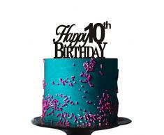 Happy 10th Birthday Cake Topper für 10. Geburtstag Kuchen Topper Party Dekorationen Schwarz Acryl