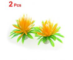 sourcingmap Kunststoff Tank Blättern Wasser Lily Flower Decor, orange/grün