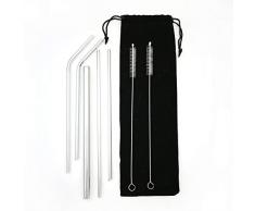 Edelstahl-Strohhalme, wiederverwendbar, sehr lang, 24,1 cm & 21,6 cm, Metall schräg Mund Trinkhalme passt auf alle 20 91,4 ml Becher Yeti Ozark Trail Rtic Tumbler (3 gerade + 2 gebogene + 2 Bürsten – Set von 7 Stück