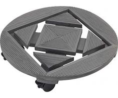 Metafranc Pflanzenroller Ø 350 mm - 60 kg Tragkraft - Geriffelte Kiefer-Platte - Anthrazit - PP-Rollen mit 2 Feststellern / Indoorroller / Blumenroller / Transporthilfe für Pflanzen / 825250