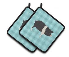 Carolines Treasures BB8098PTHD Common Strauß blau kariert dekorierter Topflappen, 19,1 x 19,1 cm, mehrfarbig Schweine - Hampshire Schwein 7.5HX7.5W blau