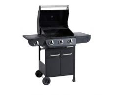 Kamino BBQ Louisiana 3 Brenner-Gasgrill, mit Seitenbrenner, Gasgrillwagen mit Seitenablage, Grillstation, schwarz/silberfarben
