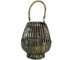 King Home L1766338 Laterne Bamboo Grey mit Glas, grau, Ø 20 x h 39