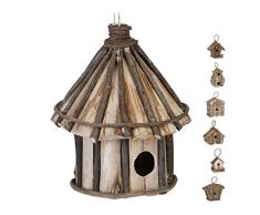 Relaxdays Deko Vogelhaus zum Aufhängen, unbehandeltes Holz, Balkon, Terrasse, Garten, Nistkasten HxD: 25 x 20 cm, Natur