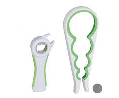 Relaxdays Deckelöffner Hilfe, 2er Set Multiflaschenöffner, Senioren, Universalöffner für Gläser & Flaschen, weiß-grün