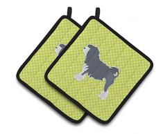 Caroline s Treasures Lowchen Schachbrett grün Paar Topflappen bb3835pthd, 7.5hx7.5 W, multicolor