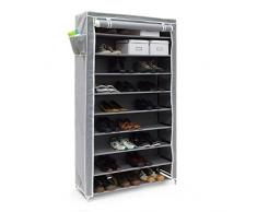 Relaxdays Schuhschrank VALENTIN hoch HxBxT: 161 x 88 x 30 cm Schuhregal mit Stoffbezug und 10 Ablagen Stoffschrank mit Reißverschluss für staubfreie Lagerung Schuhständer für 45 Paar Schuhe, anthrazit