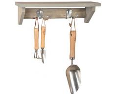 Esschert Design Wandregal mit Haken, 39 x 12 x 11 cm, aus Holz, Größe S, mit 2 Haken